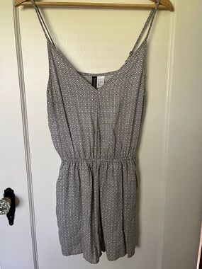 Grey Patterned Spaghetti Strap Romper